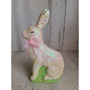 Sequin white Easter Bunny rabbit bow spring home decor figure bunny